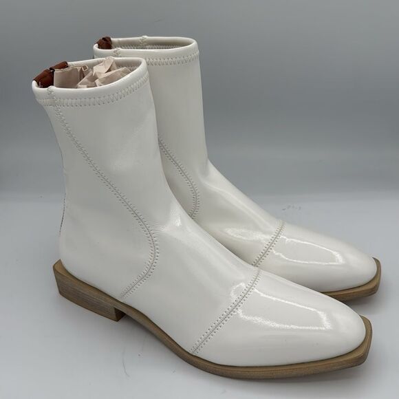 New Fendi FFrame White Patent Neoprene Stretch Logo Ankle Chelsea Boot 38/ US 8 - Picture 4 of 12
